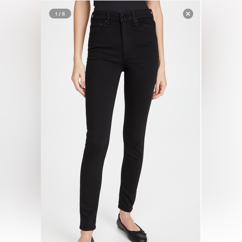 Rag and Bone Nina high rise ankle skinny jeans gray black with metallic coating